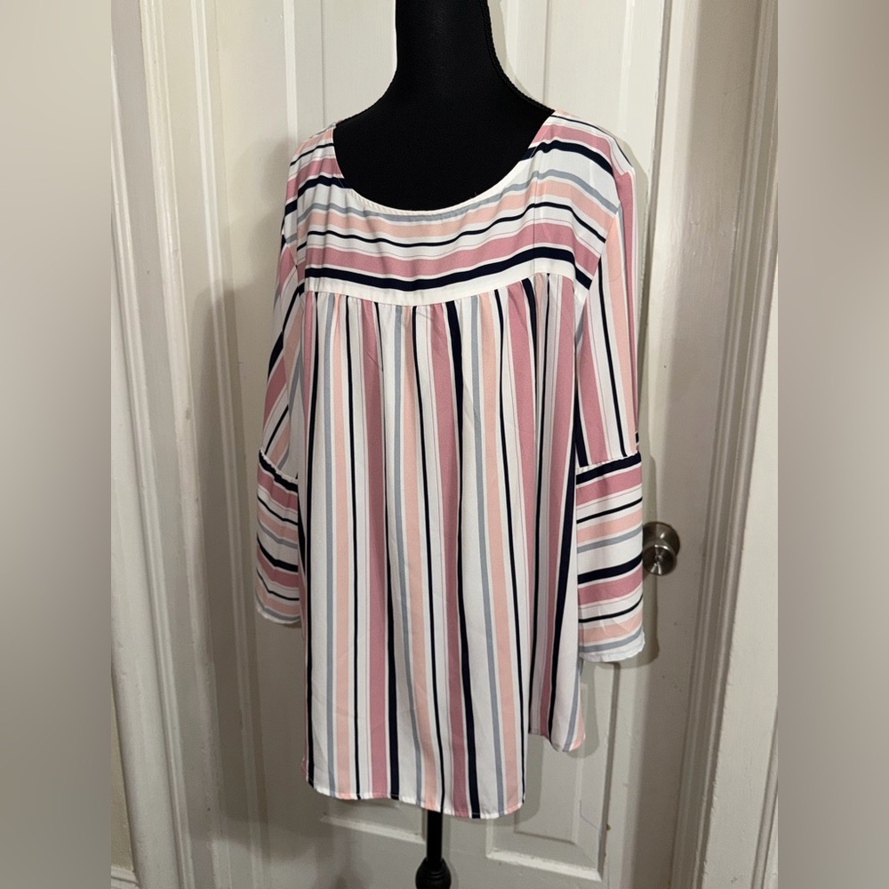 Women's plus size 2X W5 Multicolor Striped Blouse, shirt, top, work, home